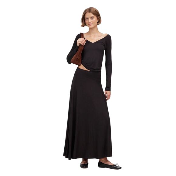 NWT Madewell Black Jersey Asymmetric Seam Maxi Skirt Size S - Picture 1 of 8